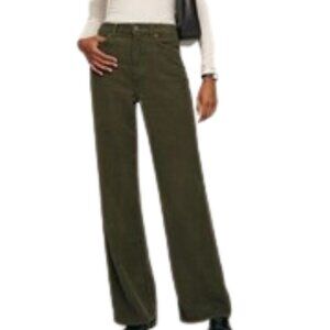Reformation Cary High Rise Pants NEW PRICE Wide Leg Corduroy Olive Green size 28